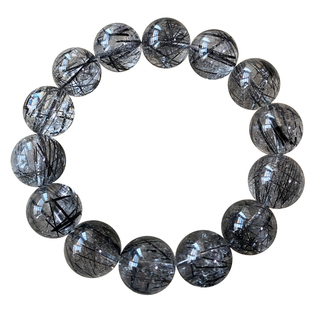 天然巴西顺发黑发晶手串浓密透体钛晶黑水晶手链情侣款礼饰品男女