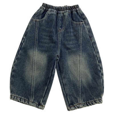 男女童加绒牛仔弯刀裤冬季阔腿裤