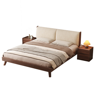 实木床现代简约单人床排骨架床架子软包大床家用1.8米卧室双人床