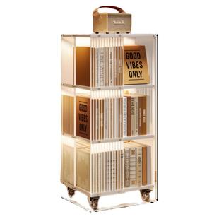 亚克力旋转书架360度客厅电视机旁置物架收纳可移动多层实木书柜