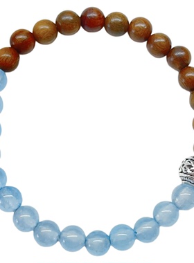 雅聿原创绿檀木珠冰海蓝玉髓手链