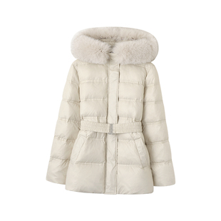 韩雨嘉【清冷韩系美人】连帽狐狸毛大毛领收腰显瘦羽绒服厚外套