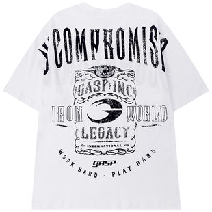 绝不妥协短袖健身加大T恤胖子精梳棉五分袖运动宽松美式肌肉半袖