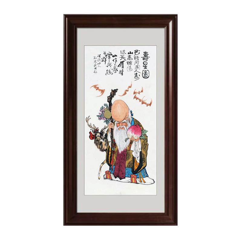 寿桃真迹国画寿星朵莲精舍纯手绘
