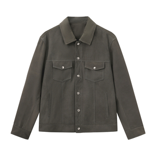 G家男装秋冬季新款灰绿色咖色休闲反绒皮真皮皮衣G25X124007/004