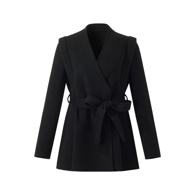 歌莉娅黑色呢子短大衣女秋冬新款小个子高级感外套1CCR6E360