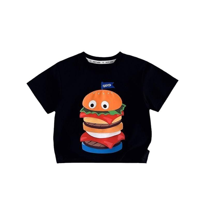 儿童汉堡印花纯棉短袖T恤2024新款童装男女童夏季时髦半袖上衣潮