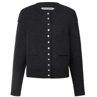 【美丽诺羊毛】IIIVIVINIKO春季新款落肩缩绒复古圆领针织开衫女