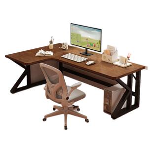 转角实木电脑桌家用卧室书桌书架一体洞洞板双人办公桌拐角电竞桌