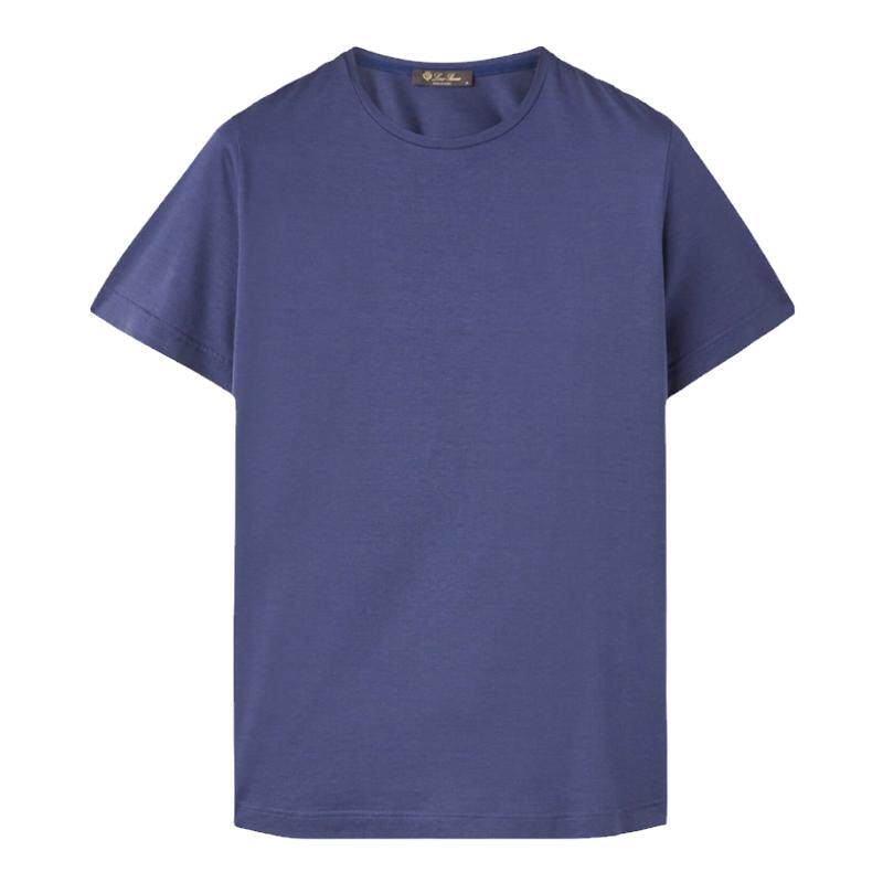 Loro Piana/诺悠翩雅男装桑蚕丝和和棉质混纺宝蓝色圆领短袖T恤