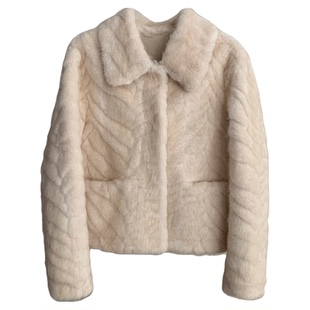 千金物语/定染金叶貂仿水貂毛皮毛一体翻领环保皮草毛毛外套女冬