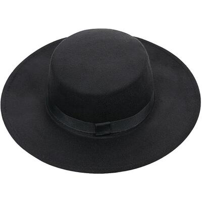 黑色复古上海滩绅士平檐毛呢帽子