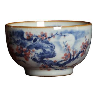 江家窑汝窑青花釉里红手工听泉杯