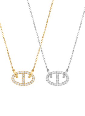 镀18k金超闪微镶细钻猪鼻子项链