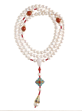 天然淡水白珍珠108颗白度母手持