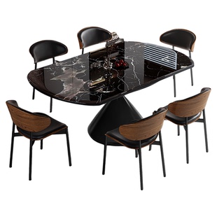 天然大理石轻奢意式微晶石小户型超晶石方圆俩用可伸缩餐桌椅组合