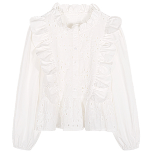 落落狷介白色法式小资小上衣长袖早秋2025新款小个子衬衫刺绣镂空