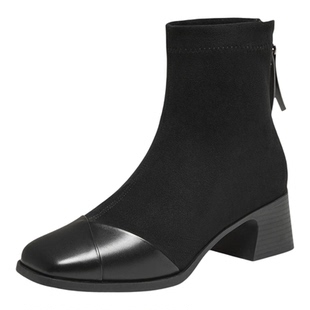 专柜正品他她2025冬新款女靴时尚百搭时装靴显瘦粗跟短靴CE501DD5