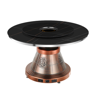气电两用电取暖桌天然气烤火桌多功能圆形岩板电暖餐桌燃气取暖炉