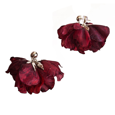YOUR EARS原创手作大红色度假风夸张布艺仿真大花耳饰蚊香盘耳夹