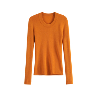 100%超细纯羊毛U领打底衫女修身显瘦长袖鹅蛋领春秋薄款针织毛衣