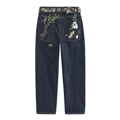 ONIARAI/鬼洗24秋冬泥棒蓝熊猫红边布微弹锥形男牛仔长裤 24N3403