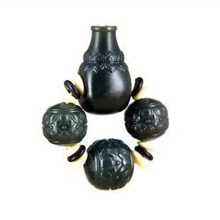 和田玉三通文玩配饰手链男款塔青玉三通套装天然金刚手串diy配珠