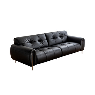 zolle逸格沙发/全真皮黑色中古包豪斯风客厅不锈钢金属沙发小户型