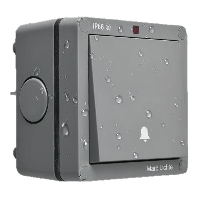 IP66级明装户外防水开关灰色大功率20A曲架室外门铃防雨开关