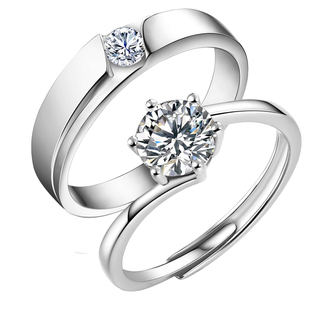 正品莫桑石钻戒情侣戒指纯银一对求结婚轻奢男女对戒小众520礼物