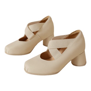 鑫哥甄选11cm内增高芭蕾单鞋女2026早春款方头裸色玛丽珍粗高跟鞋