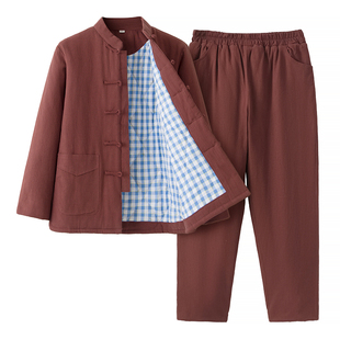 冬季中国风薄唐装女棉袄套装纯棉花可水洗春秋款棉麻棉衣裤两件套