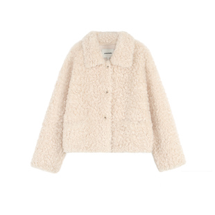 pusumede 奶霜绒语 翻领短款仿皮草外套女气质宽松保暖毛毛上衣