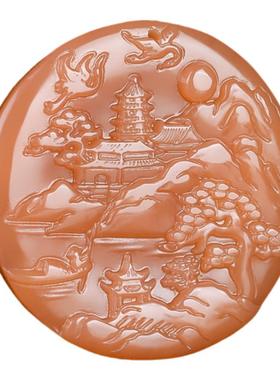 青山新疆和田玉糖料山水意境玉牌吊坠且末糖玉白鹤山水松树项链玉