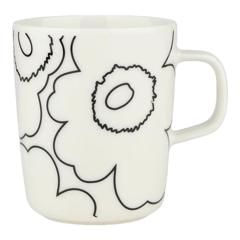 芬兰Marimekko Unikko素描马克杯金线咖啡杯碟家用陶瓷饭碗甜品盘