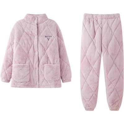 贝妍冬季珊瑚绒夹棉加厚情侣睡衣
