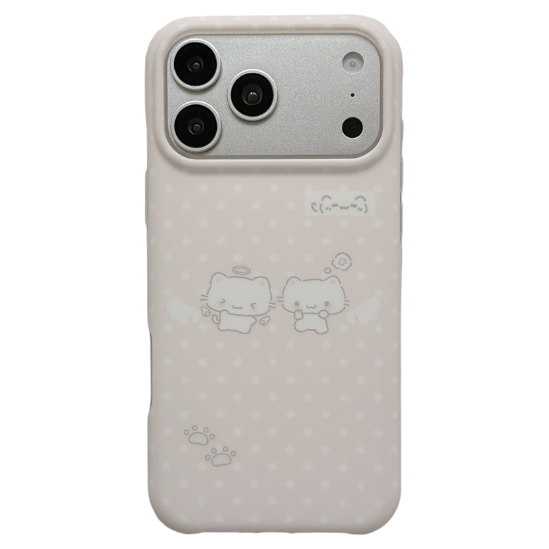 jze韩系粉底波点天使猫咪适用苹果17ProMax手机壳iphone16pro新款17少女心15pro古早可爱14磨砂防摔手机套