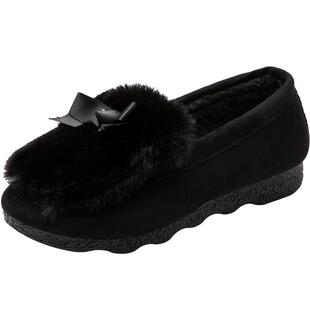 秋冬季老北京布鞋女鞋棉鞋韩版蝴蝶结毛毛鞋加绒保暖圆头豆豆鞋女