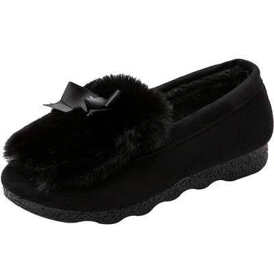 秋冬季老北京布鞋女鞋棉鞋韩版蝴蝶结毛毛鞋加绒保暖圆头豆豆鞋女