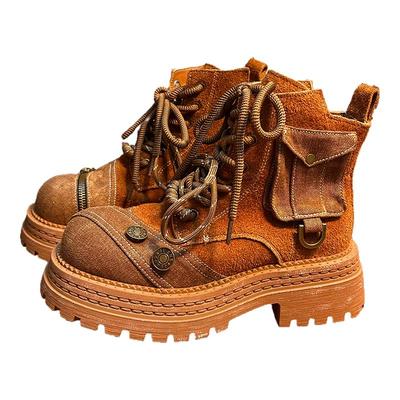 磨砂牛皮复古做旧厚底马丁靴女