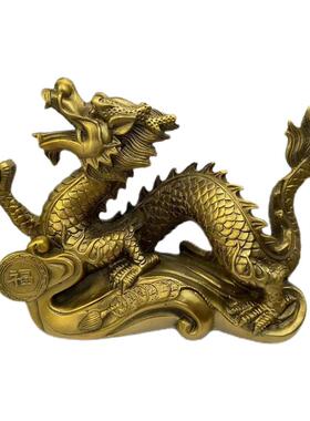 纯铜龙摆件纯铜青龙办公室家居招财进宝全黄铜装饰品龙摆件工艺品