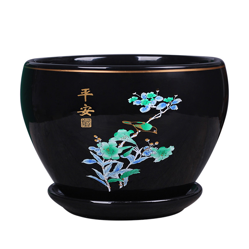 陶瓷花盆一组四个带托盘