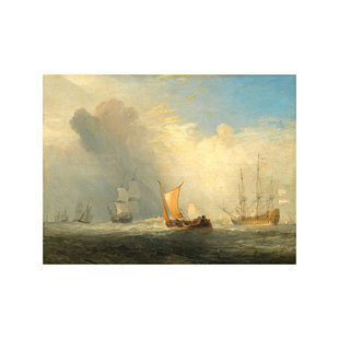 月光下的港湾透纳海景帆船系列布画芯怀旧油画欧式客厅海洋装饰画