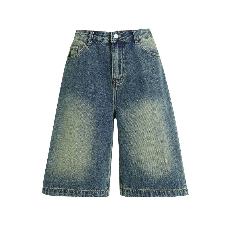 美式阔腿五分牛仔短裤女直筒中裤