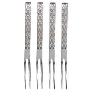 俄皇LOMONOSOV钴蓝网纹系列高档不锈钢水果叉子四只装家用送礼