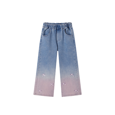 【专柜同款】MINIPEACE太平鸟童装女童牛仔裤冬季加绒渐变阔腿裤