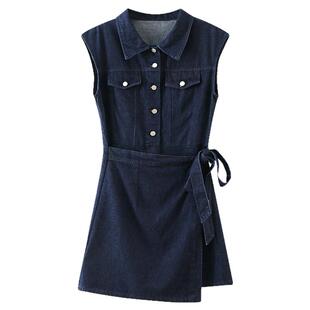 【清仓秒杀】夏高级小众不撞款裙子减龄小个子复古深蓝牛仔连衣裙
