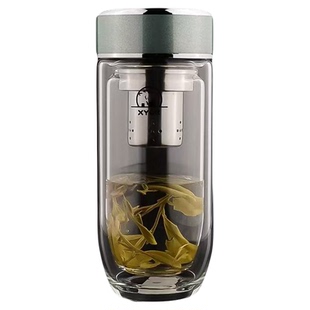 亚泰双层玻璃杯高档车载鹅蛋杯情侣水杯加厚大容量茶水分离玻璃杯