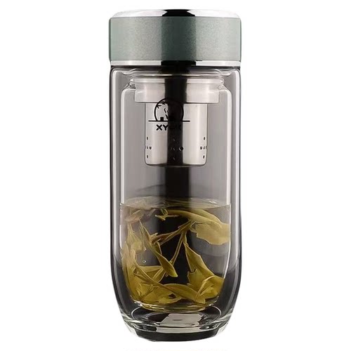 亚泰双层玻璃杯高档车载鹅蛋杯情侣水杯加厚大容量茶水分离玻璃杯