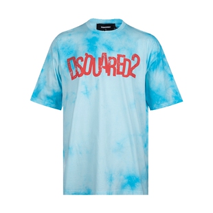 Dsquared2二次方男标志印花扎染全棉短袖T恤男士春夏XY推选